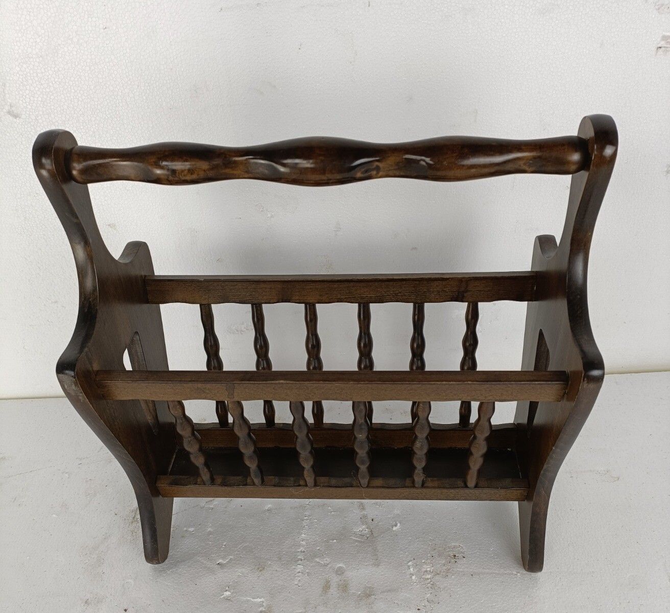 Vintage Wooden Magazine Newspaper Rack Holder Barn Country Style Bobbin Banist photo for sale