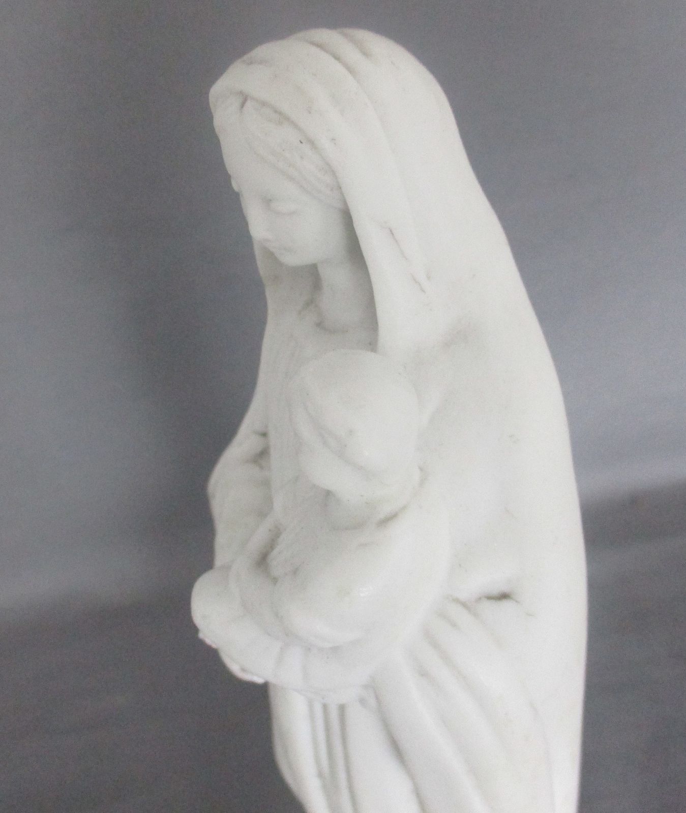 Antique Bisque Porcelain Statue Virgin Our Lady Mary Madonna With Infant Jesus 9 photo vinterior
