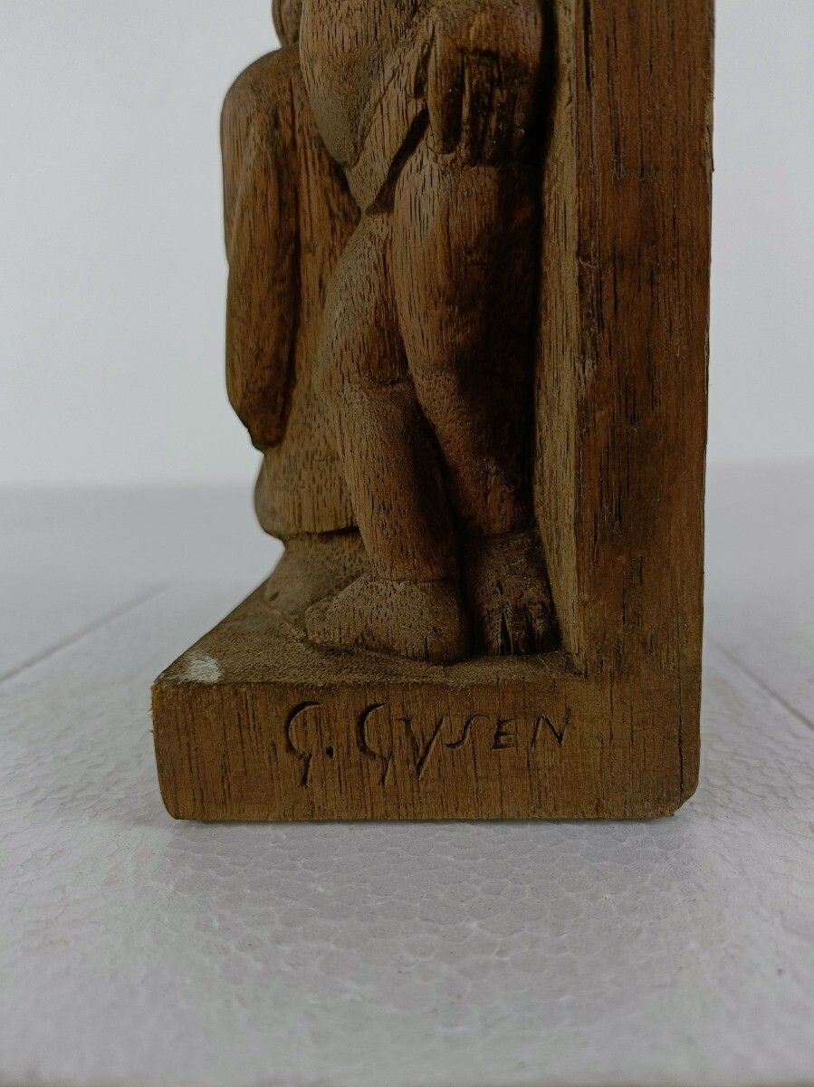 Art Sculpture Statue Figurine Hand Carved Wood Mother And Child Signed G Gysen photo