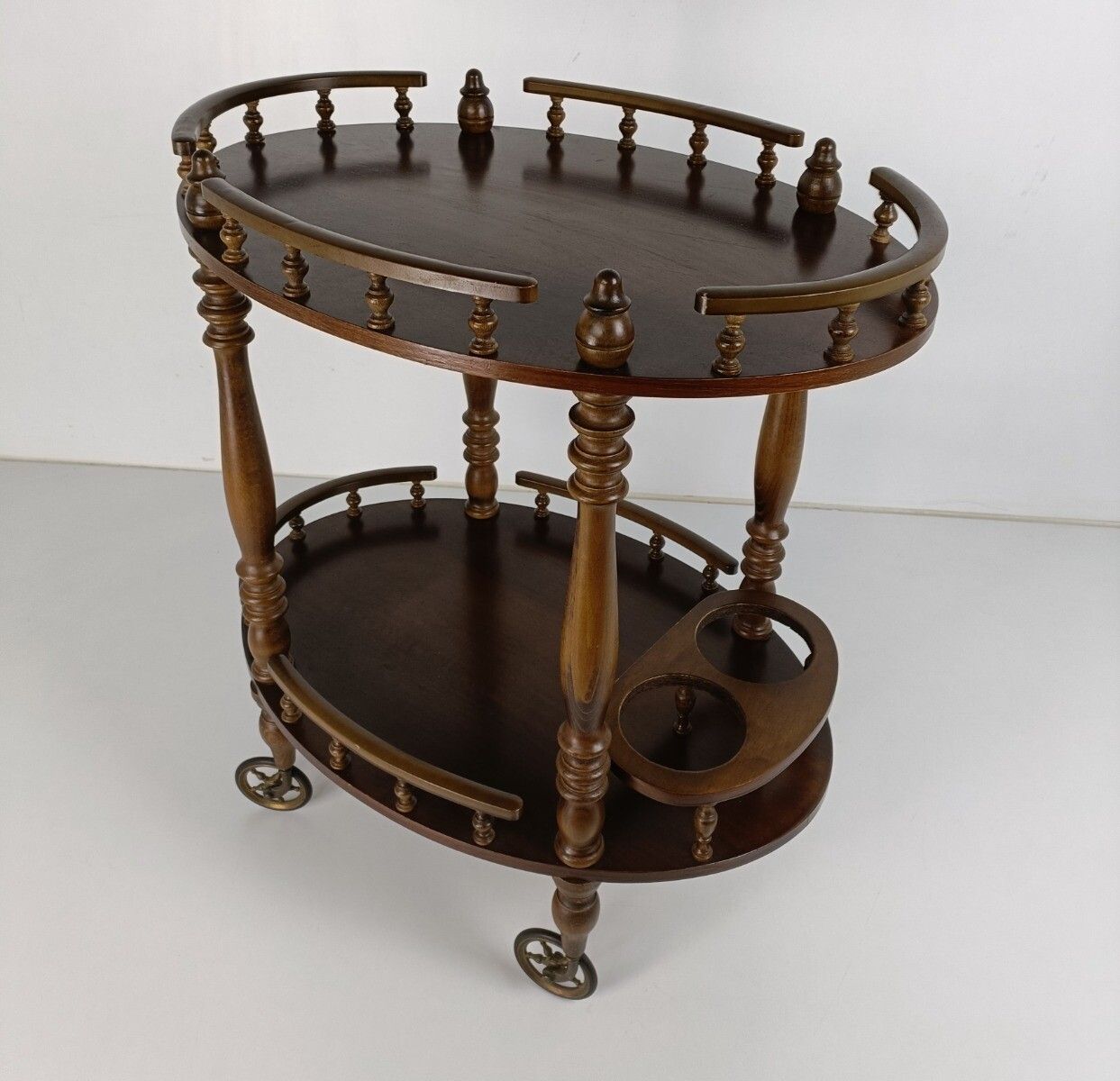 Bar Cocktail Tea Cart Trolley Mid Century Modern Kitchen Island Ornate Carved photo vinterior