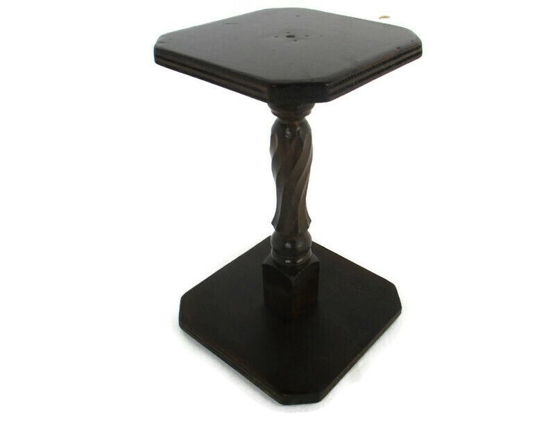Hand Carved Wooden Pedestal Display Side Table Plant Stand Barn Country Style