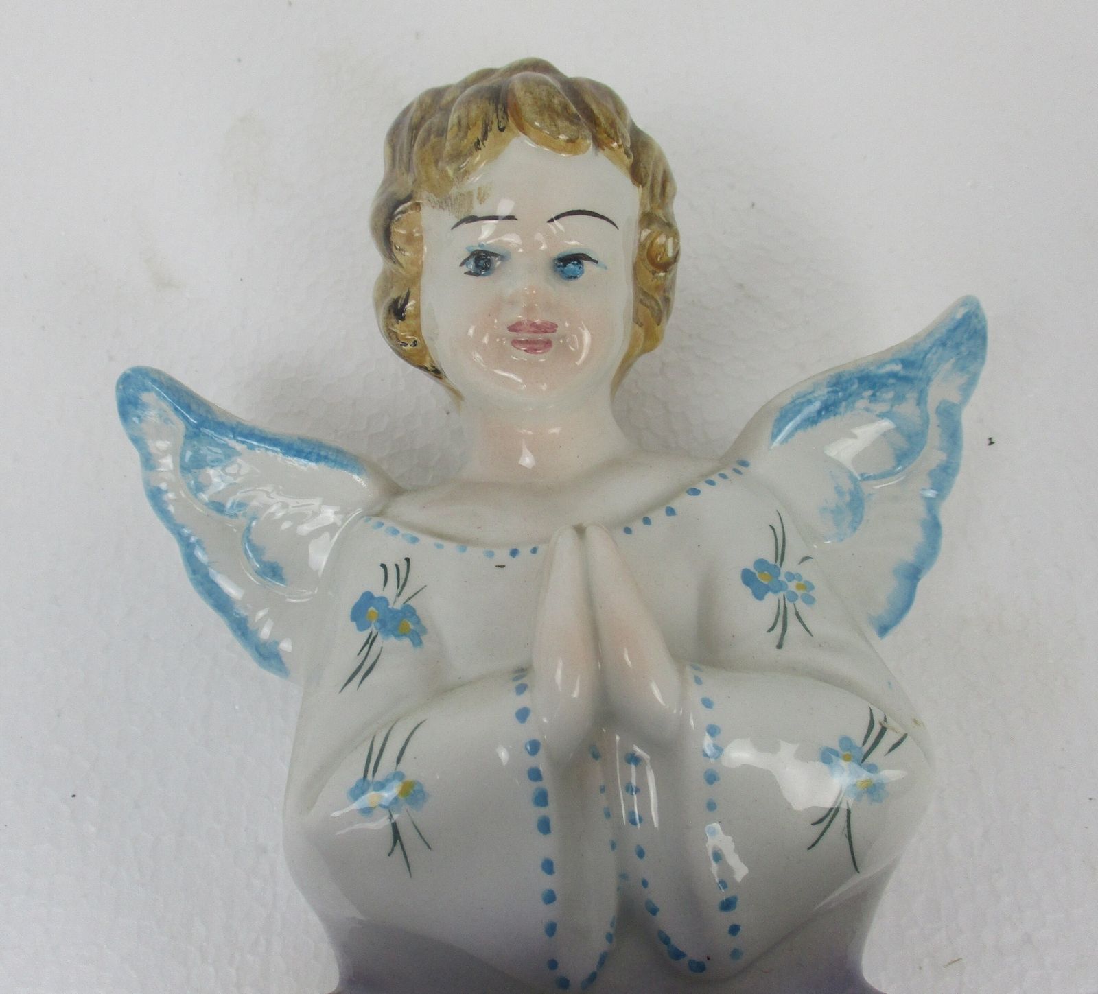 Holy Water Font Angel Hand Painted Bisque Porcelain Collector Htf 8.66" photo furniture
