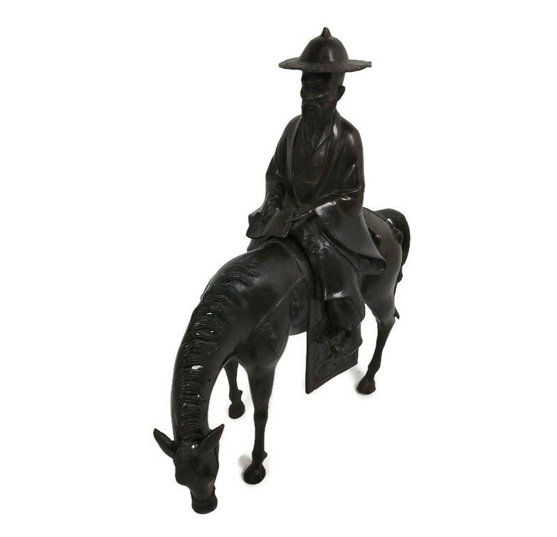 Bronze Statue Vintage Toa On His Mule Reading A Book The Horseman
