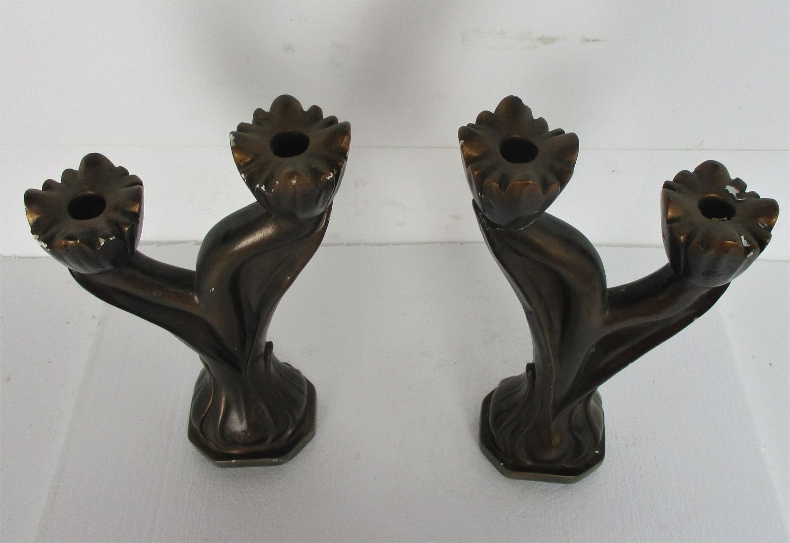 Couple Pair Double Candle Holders Candle Sticks Candelabra Plaster Art Deco Arno photo for sale