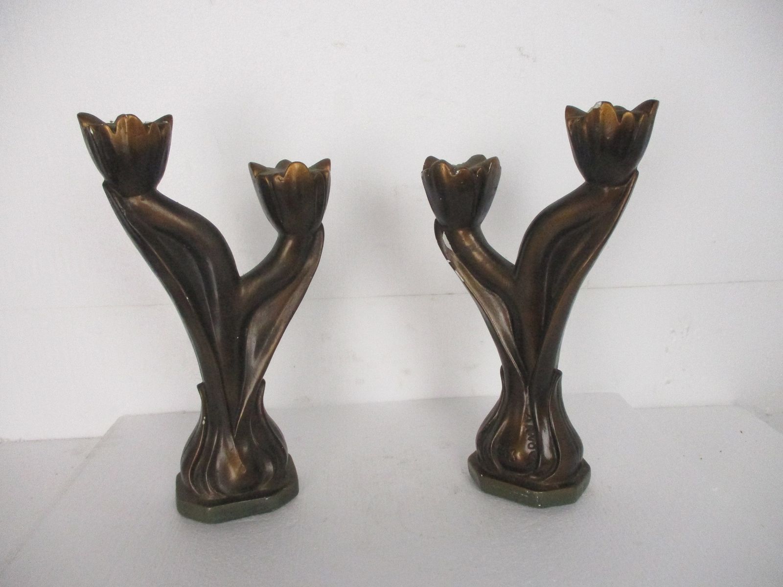 Couple Pair Double Candle Holders Candle Sticks Candelabra Plaster Art Deco Arno photo 52.0