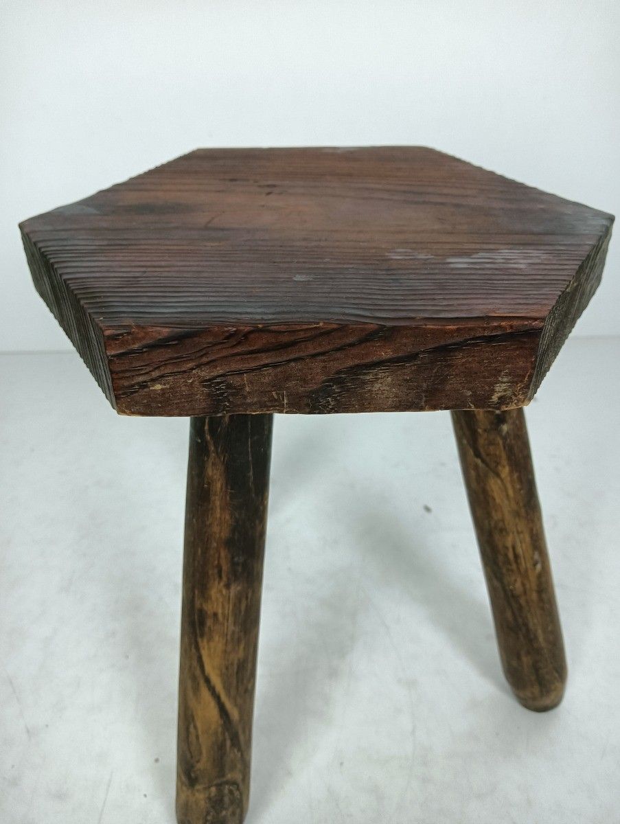 Milking Stool Carved Wood Vintage Side Table Plant Stand Pedestal Barn Farmhou photo furniture