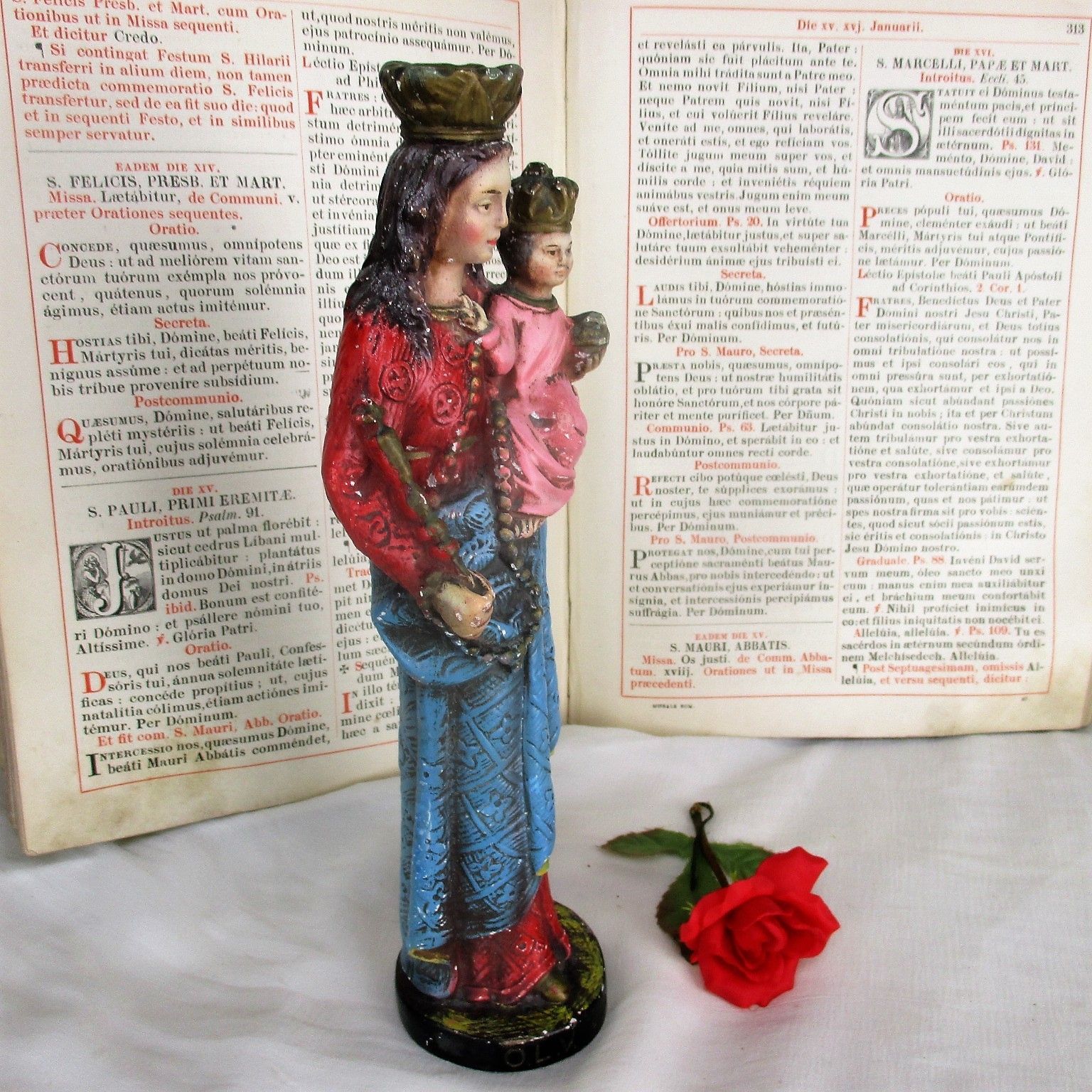 Statue Our Lady Of Stoepe Infant Child Plaster Polychrome Collector  Htf 11.41" photo Art