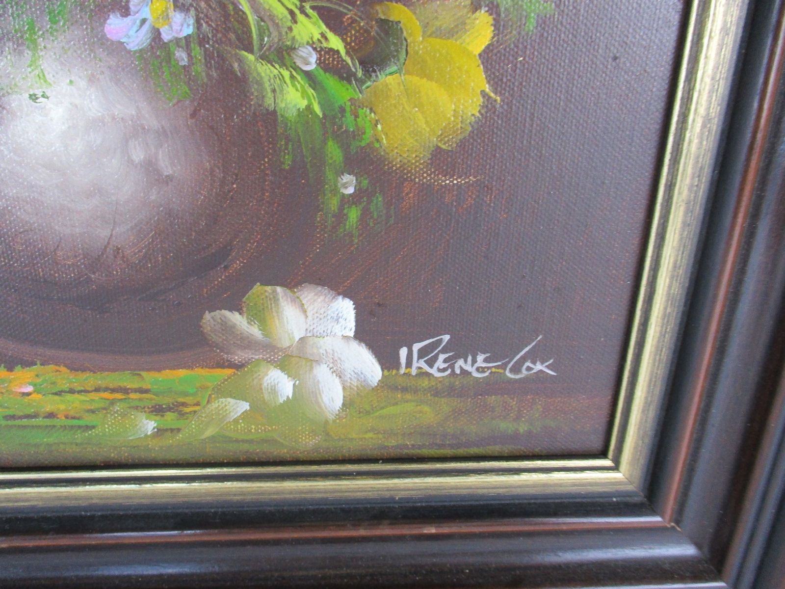 Oil Painting On Canvas Framed Still Life  Flowers Vase Floral Signed Irene Cox photo furniture