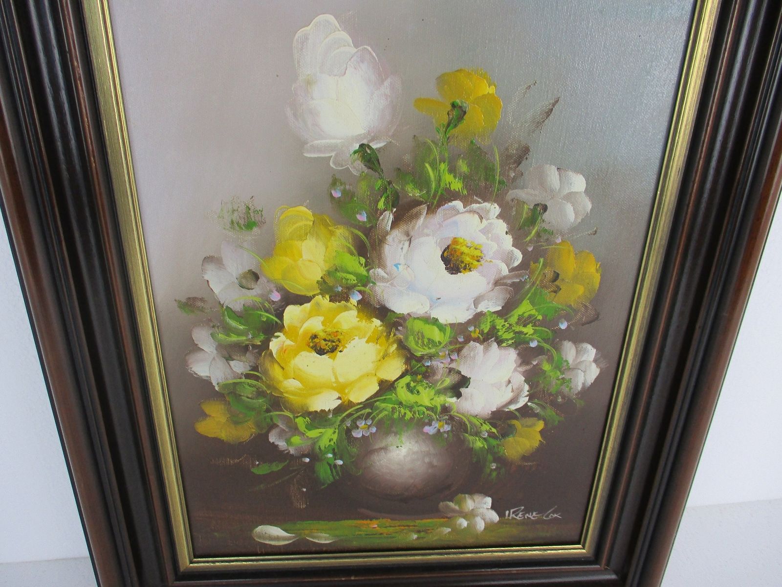Oil Painting On Canvas Framed Still Life  Flowers Vase Floral Signed Irene Cox photo for sale