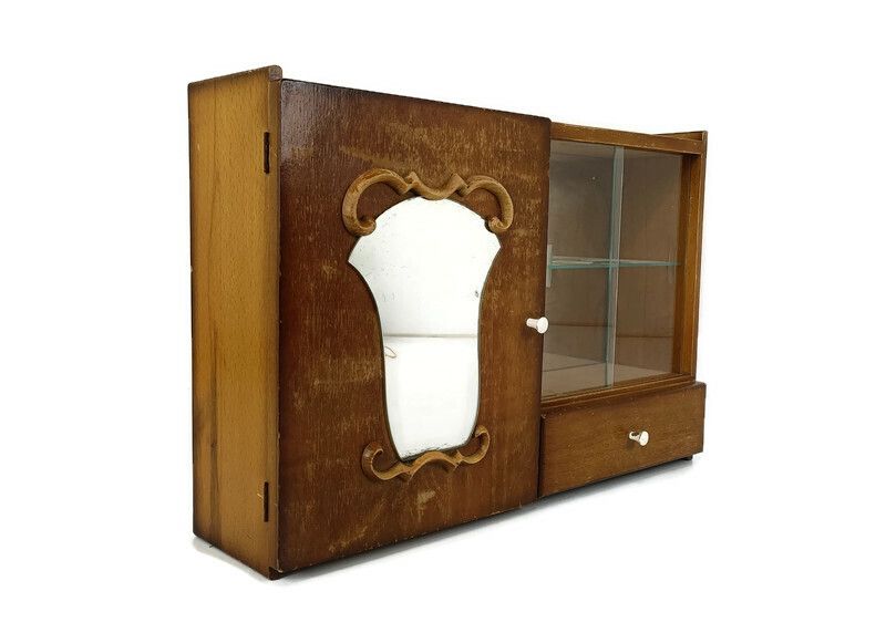 Art Deco Antique Medicine Apothecary Pharmacy Cabinet Wood Shaving Cabinet