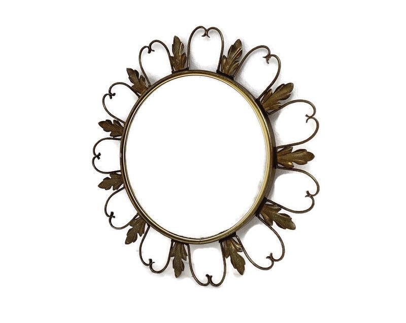 Retro Modernist Starburst Sunburst Brass Wall Convex  Mirror Mid Century Modern