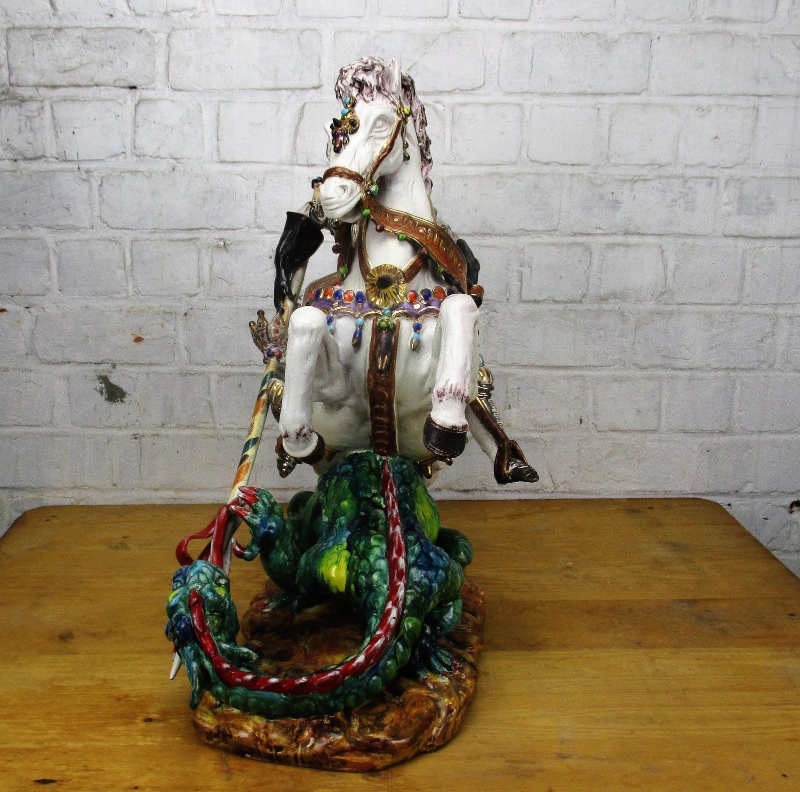 Large Gorgeous Statue Saint George Slaying Dragon Pattarino Marioni Terracotta photo Art