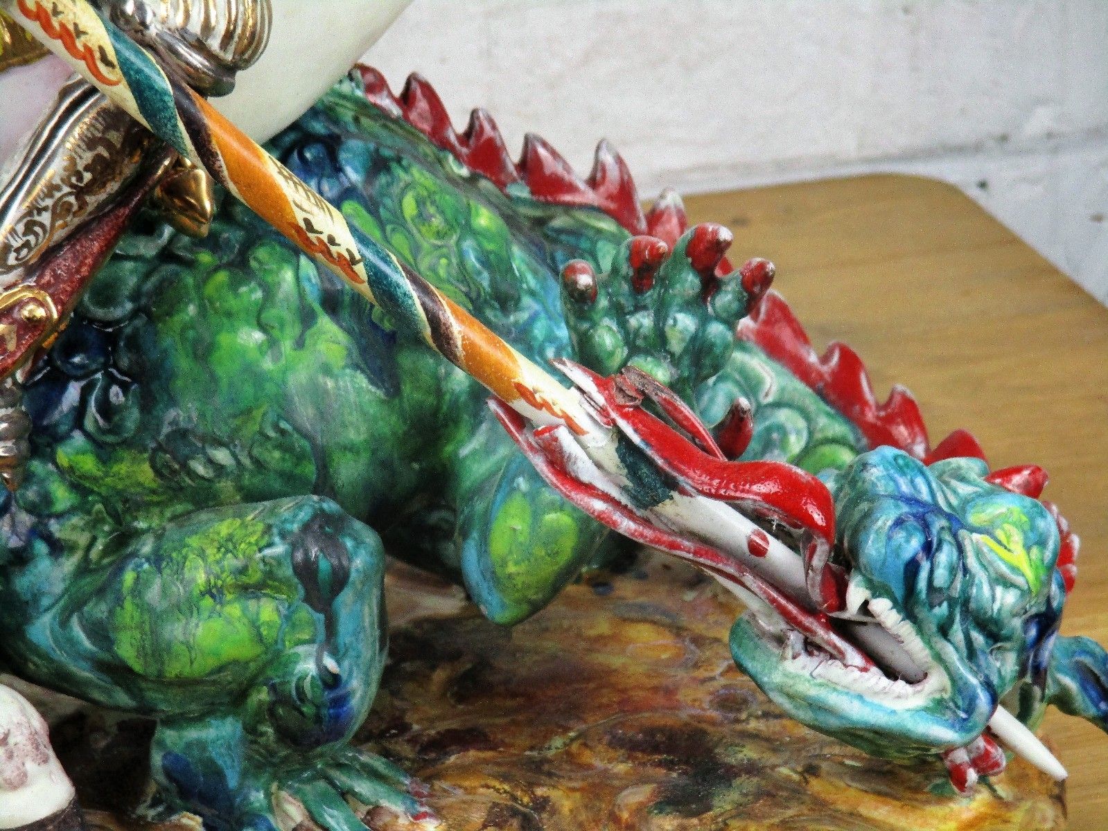 Art Large Gorgeous Statue Saint George Slaying Dragon Pattarino Marioni Terracotta photo