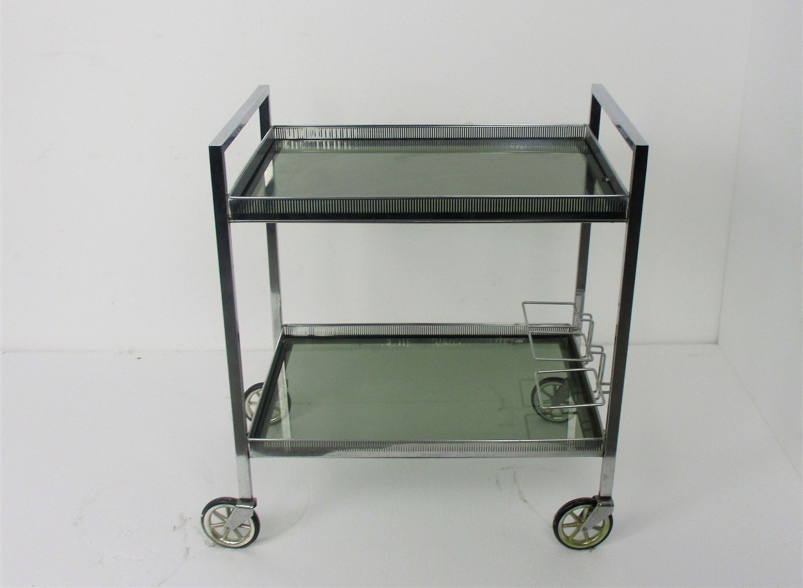 Vintage Bar Cart Trolley Cocktail Kitchen Island Smoked Glass Chrome Funky Retro photo furniture
