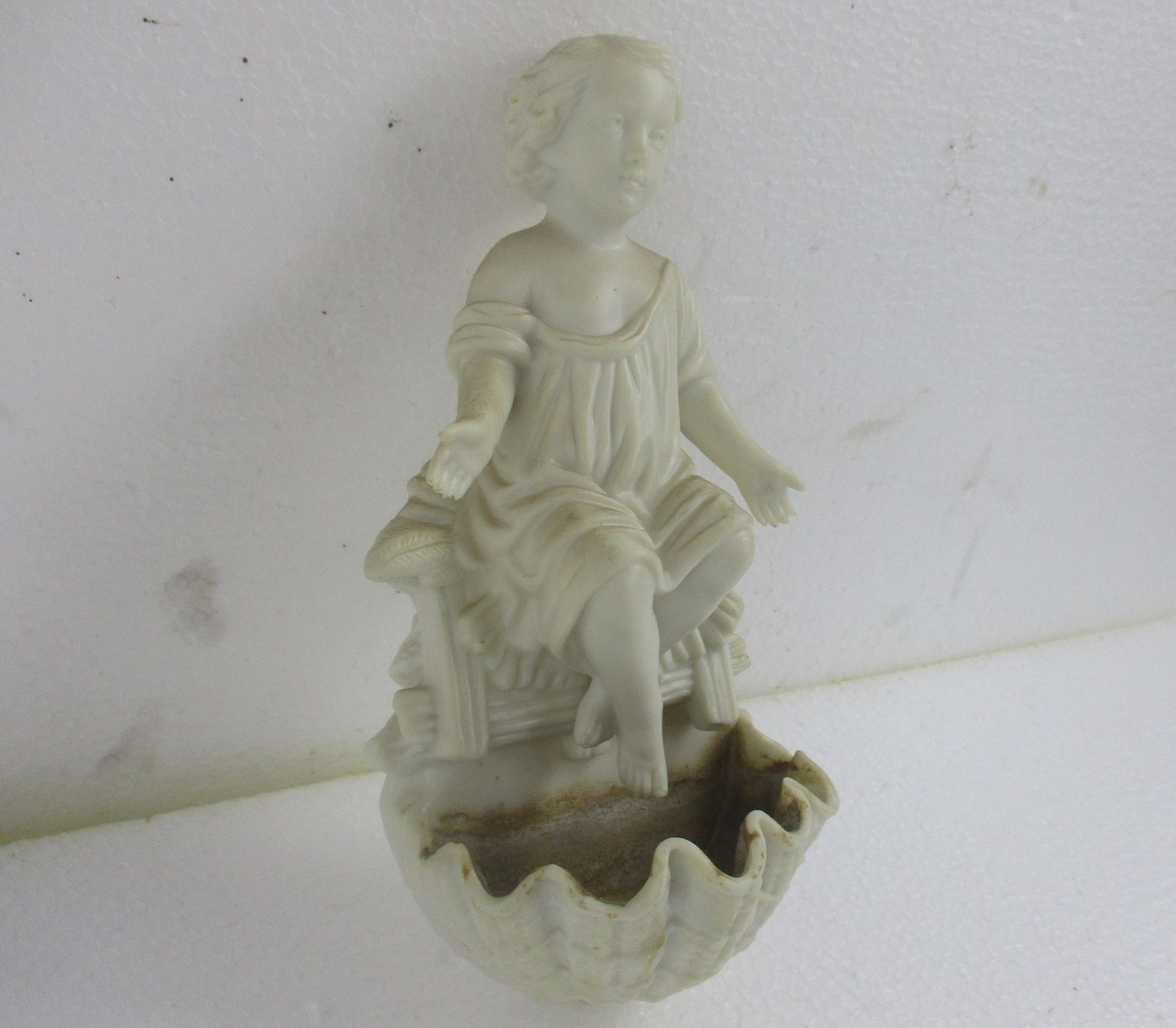 French Holy Water Font Child  Hand Painted Bisque Porcelain Collector Htf 8.46&Q photo for sale
