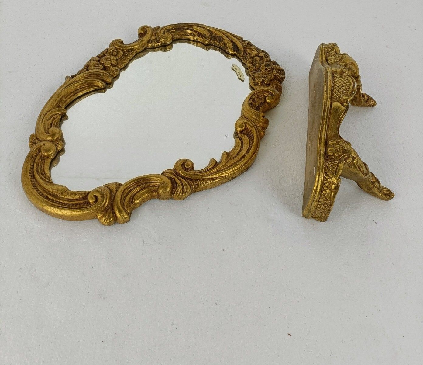 Ornate Wall Mounted Console Mirror Hollywood Regency Gold Gilded Plaster On Wood photo furniture