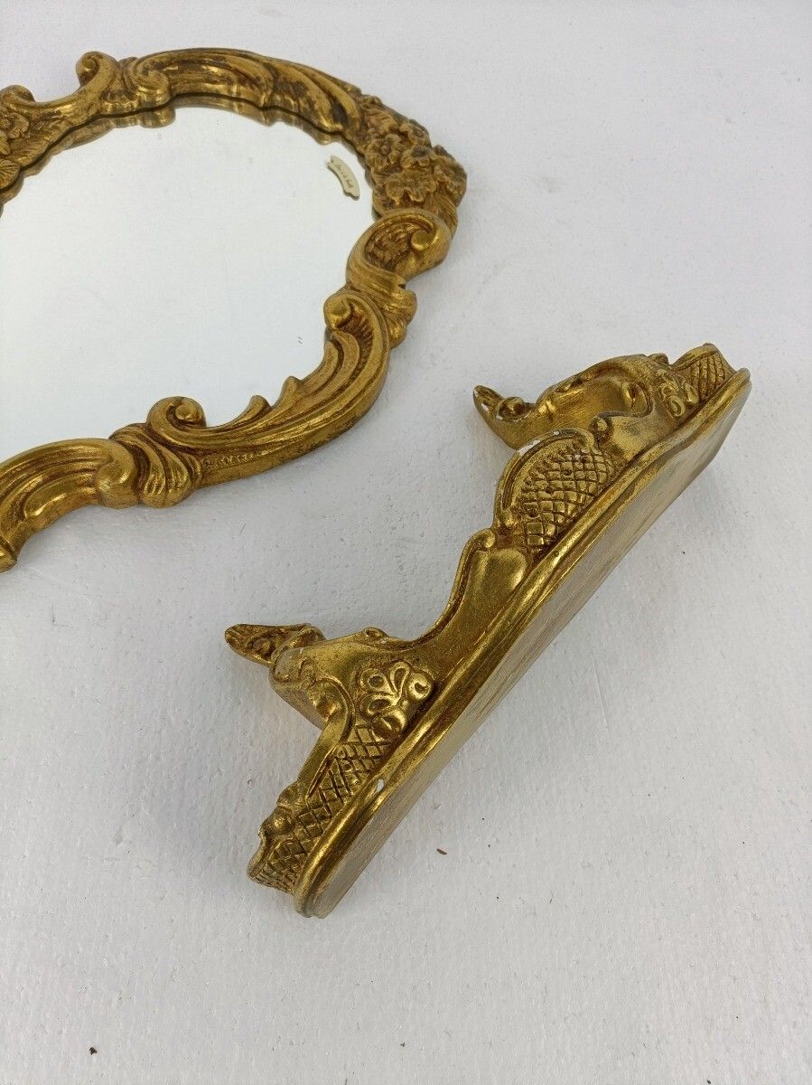 Ornate Wall Mounted Console Mirror Hollywood Regency Gold Gilded Plaster On Wood photo Home Decor