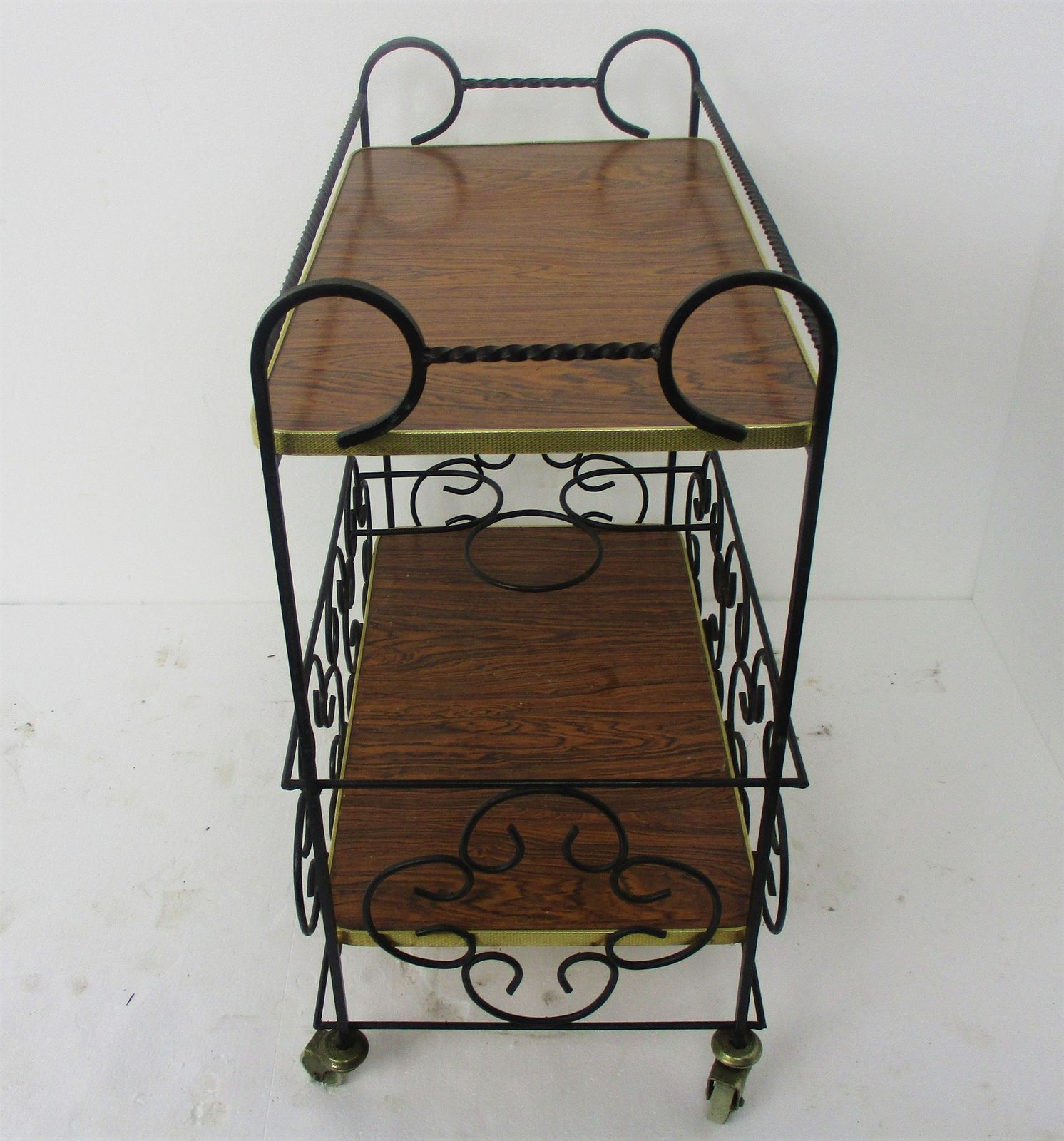 Bar Cocktail Tea Cart Trolley Mid Century Modern Kitchen Island Wood Veneer Wrou photo buy