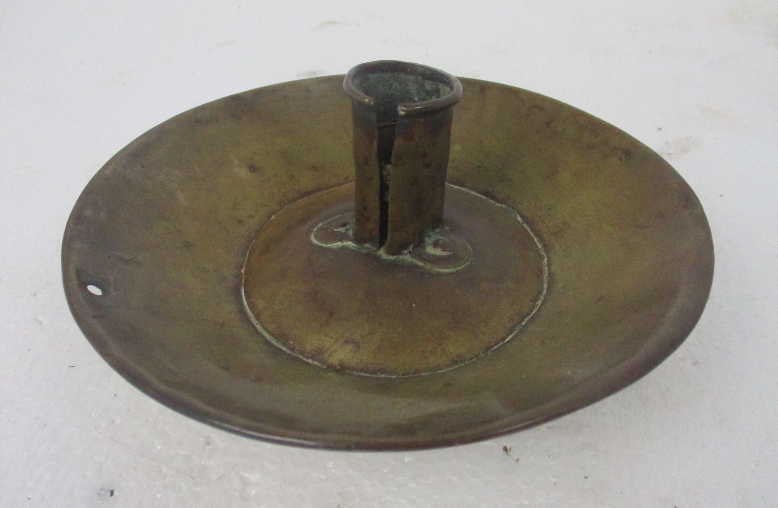 19th Century Antique Hand Hammered Brass Candle Holder Chamberstick Htf photo 81.0