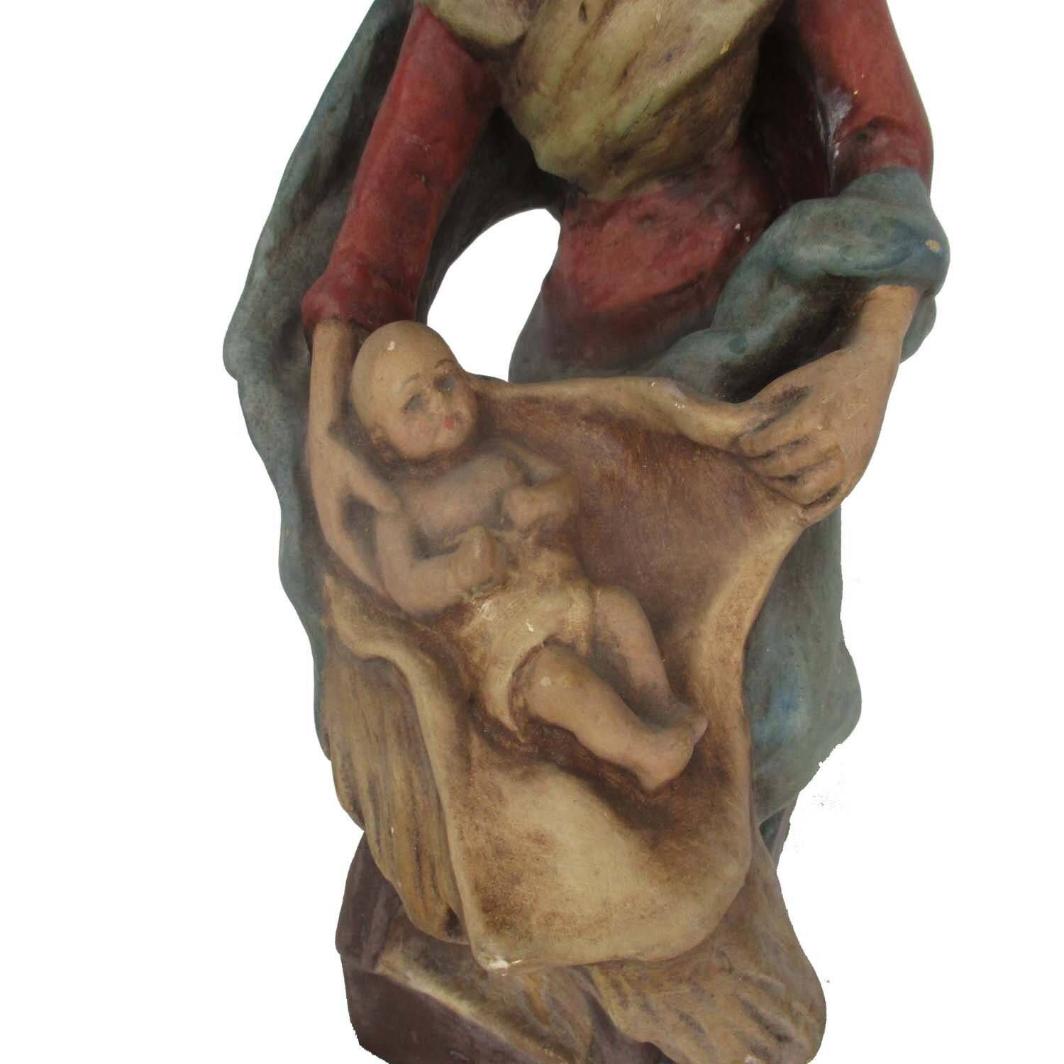 Statue Virgin Mary Our Lady Madonna Infant Plaster Mother And Child Signed Pries photo for sale
