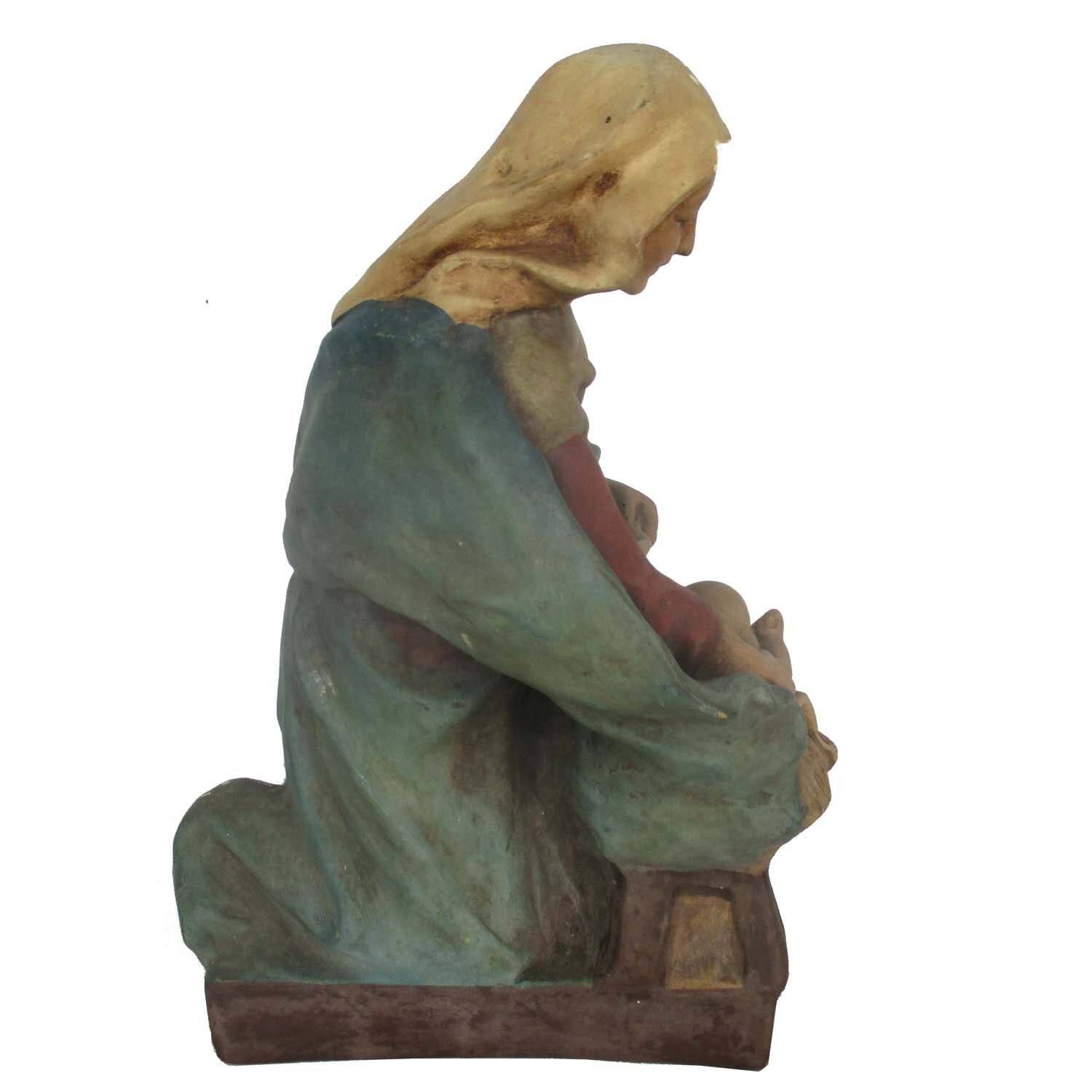 Statue Virgin Mary Our Lady Madonna Infant Plaster Mother And Child Signed Pries photo vintage