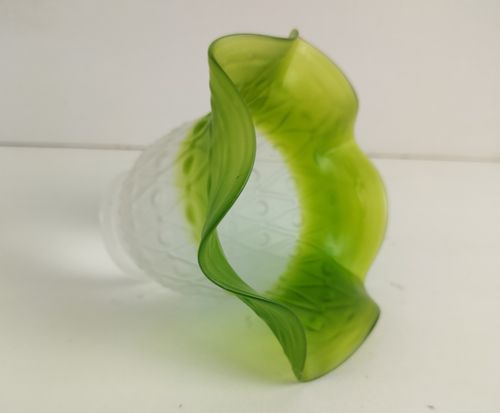 Rare Antique Flower Shaped Shade For Lamp  Glass Art Deco Green Clear