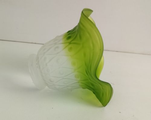 Rare Antique Flower Shaped Shade For Lamp  Glass Art Deco Green Clear photo furniture