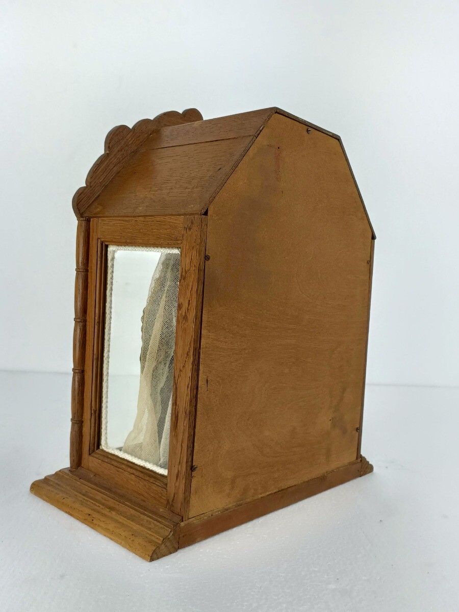 Antique Hand Carved Wood Chapel Niche Shrine With Hand Made Antique Doll 19th Ce photo 768.0