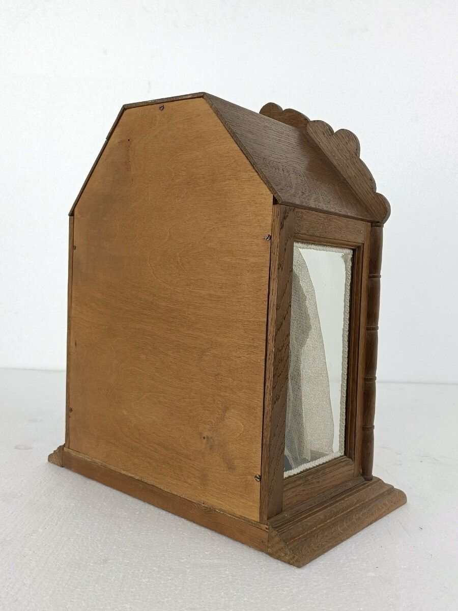Antique Hand Carved Wood Chapel Niche Shrine With Hand Made Antique Doll 19th Ce photo vinterior