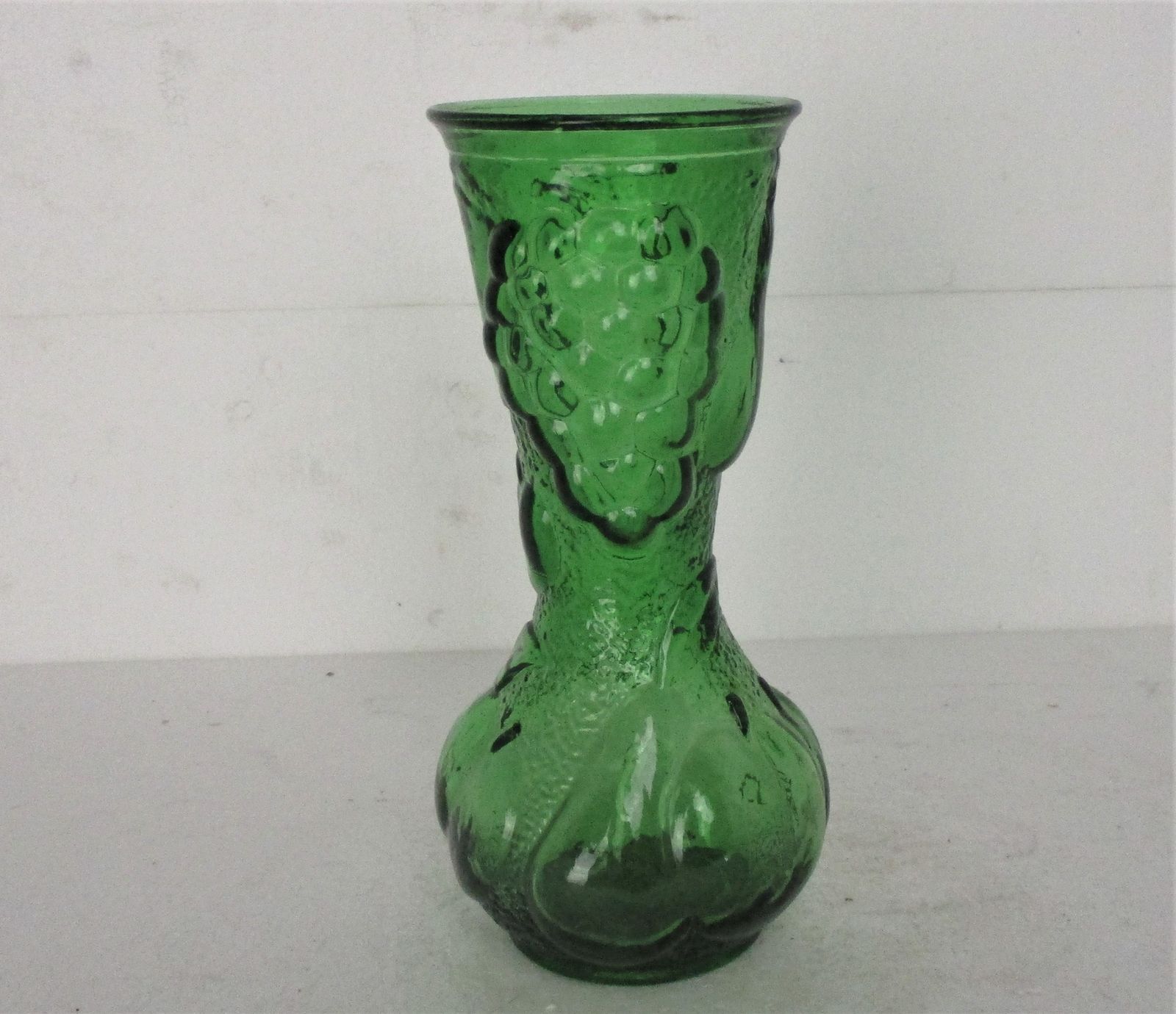 Vintage Art Bubbled Glass Green Empoli Bottle Italian Decorative Retro Vase 10.0 photo for sale