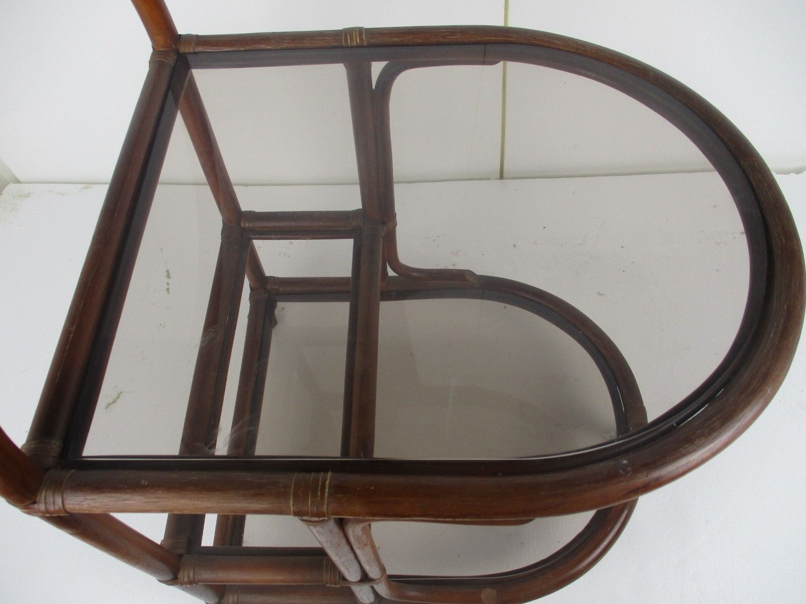 Bamboo Rattan Bar Cocktail Tea Garden Cart Kitchen Trolley Smoked Glass photo vintage