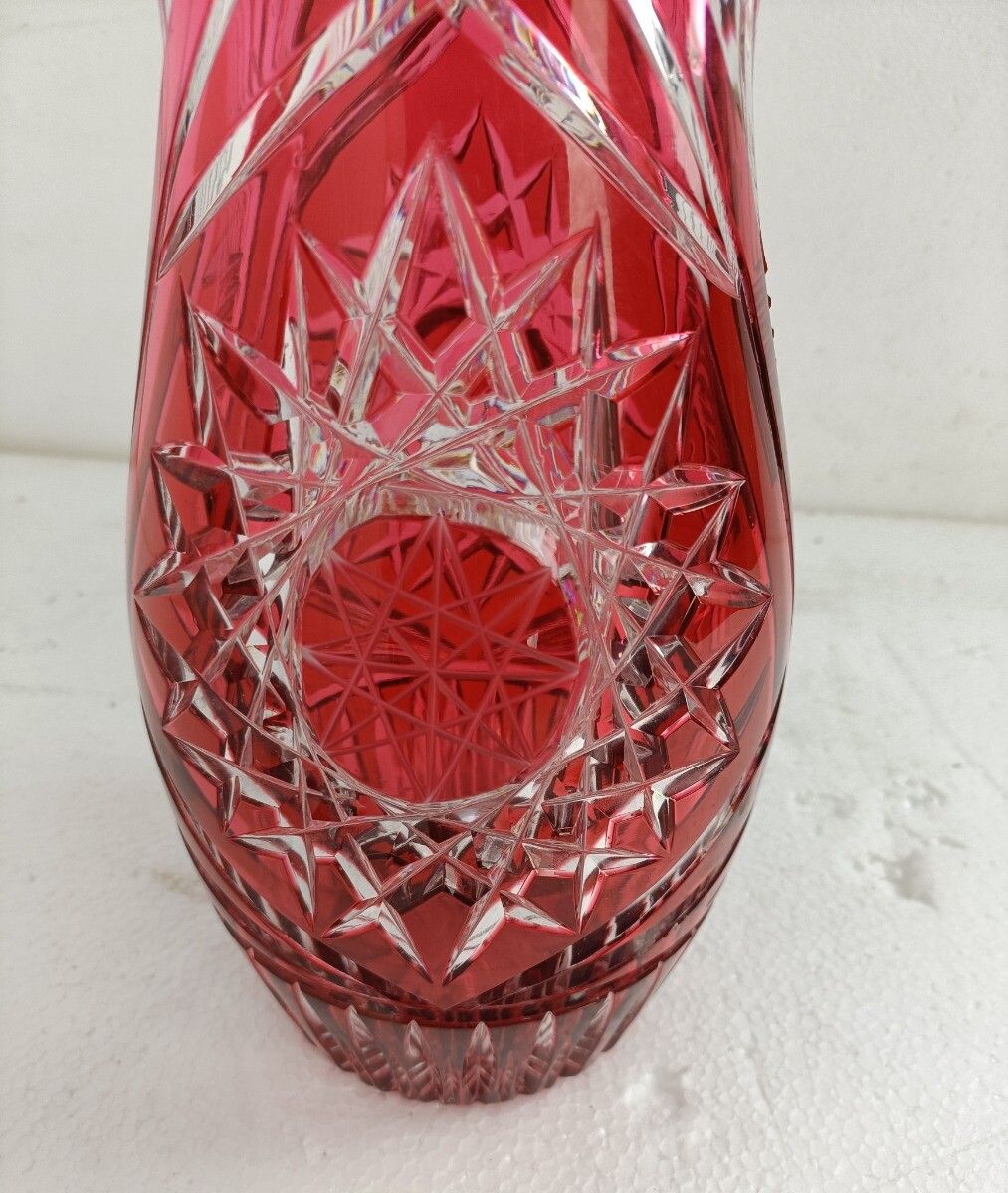 Crystal Ruby Red Cranberry Clear To Cut Bowl Vase Dot Star Beautiful  Vsl Style photo for sale
