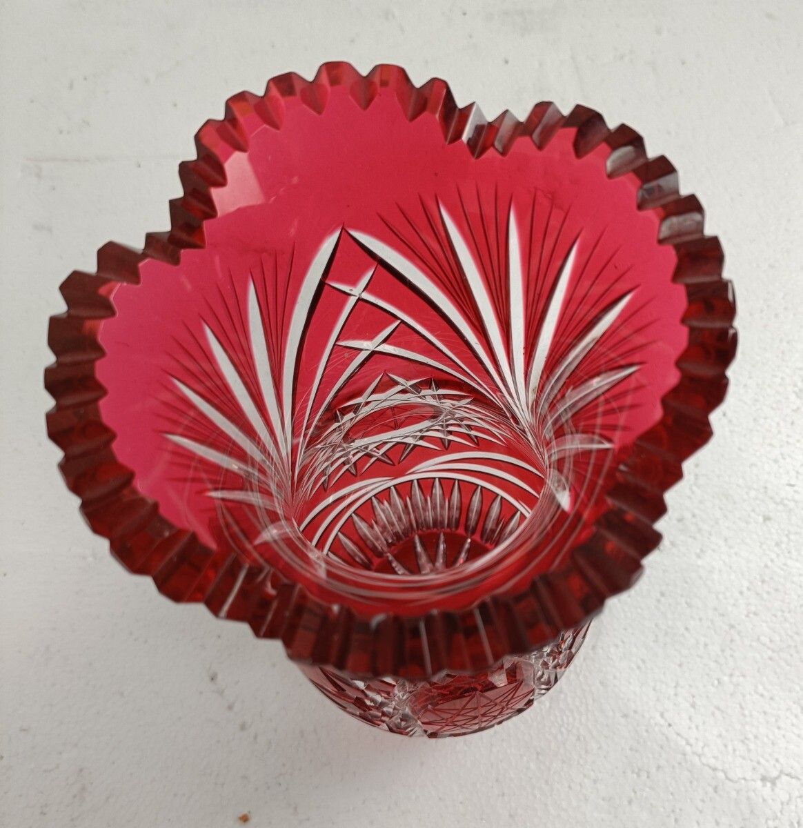 Crystal Ruby Red Cranberry Clear To Cut Bowl Vase Dot Star Beautiful  Vsl Style photo Home Decor