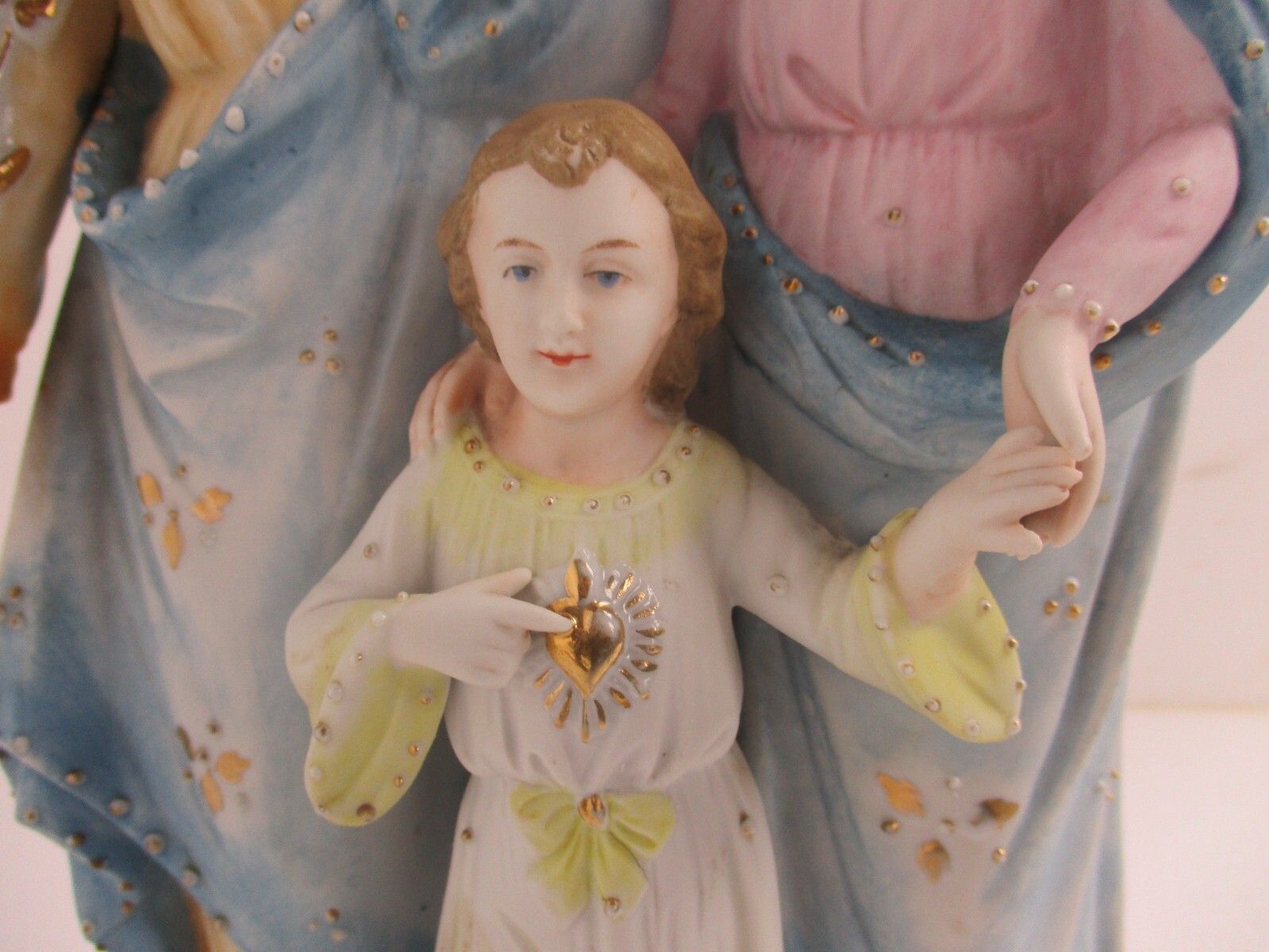 Antique Statue Holy Family Saint Joseph Virgin Mary Child Marked Bisque 12.79" photo for sale