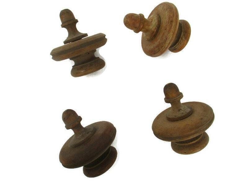 Set Of 4 Antique Hand Carved Wood Reclaimed Corbels Pillars Architectural Stairc