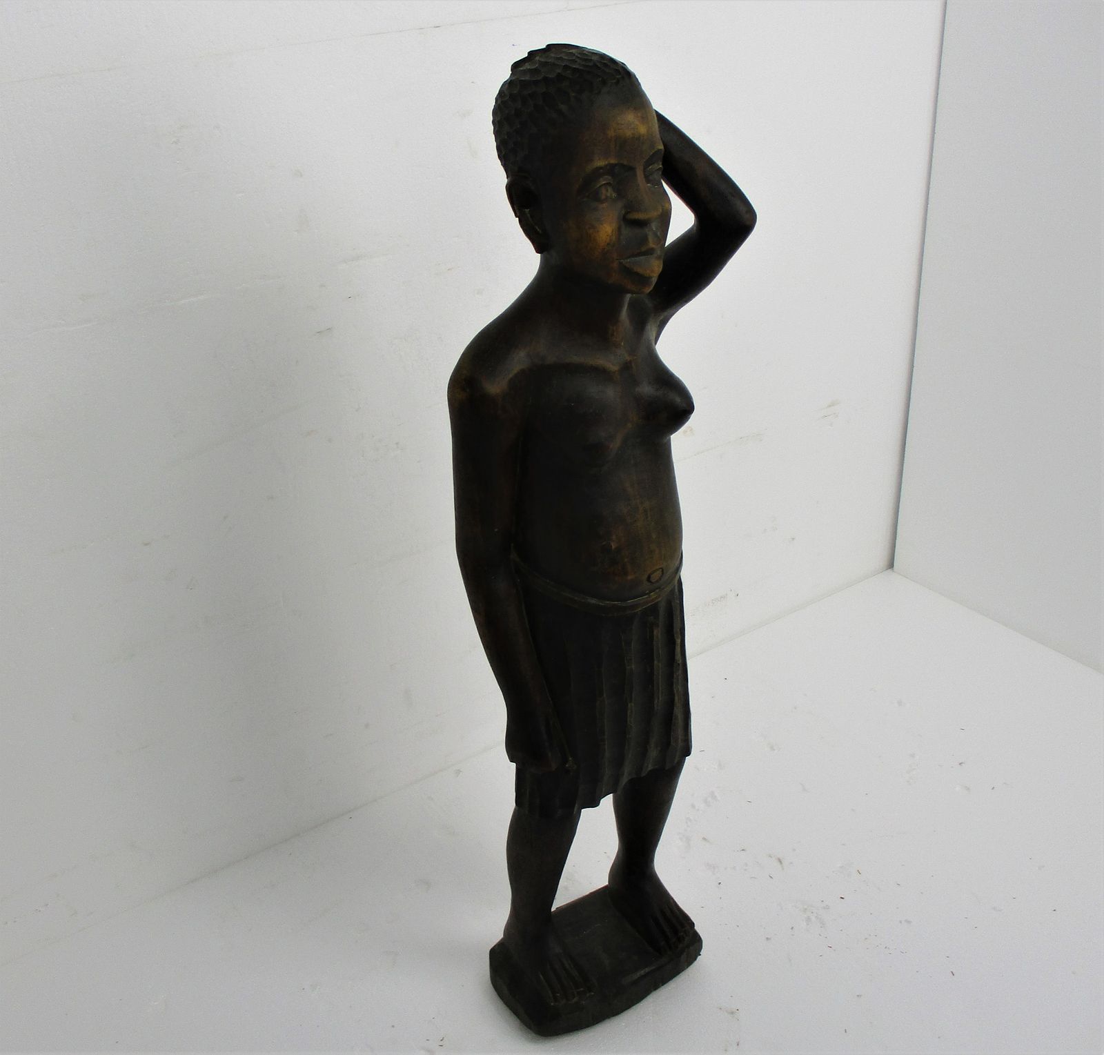 Large Hand Carved Wooden Statue Figurine African Tribal Woman 38.18" photo for sale