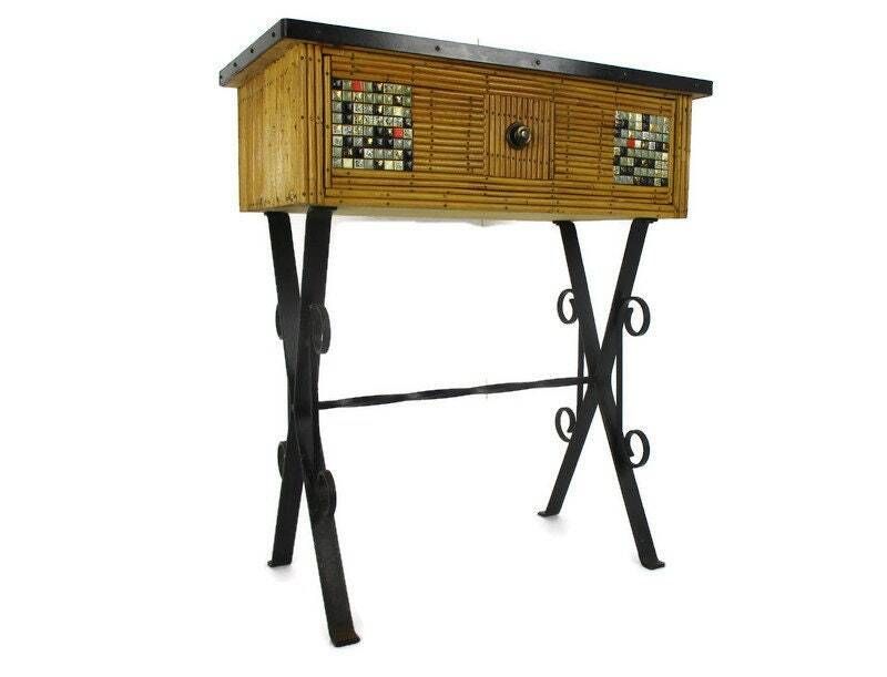 Rattan Wicker Bamboo Cabinet Tiki Boho Cottage Style Vintage Rare Beautiful With