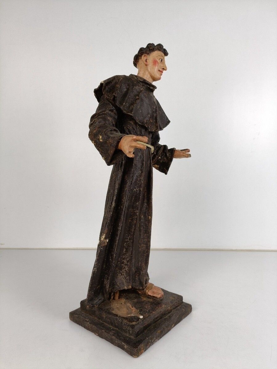 Antique Statue St Anthony Padua Paper Mache Wood Terra Cotta 18th Century  Glass photo 1294.0