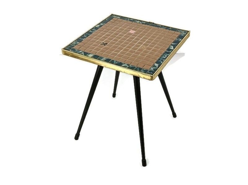 Small Vintage Side Occasional Wine Table Wrought Iron, Mosaic Ceramic Tiles