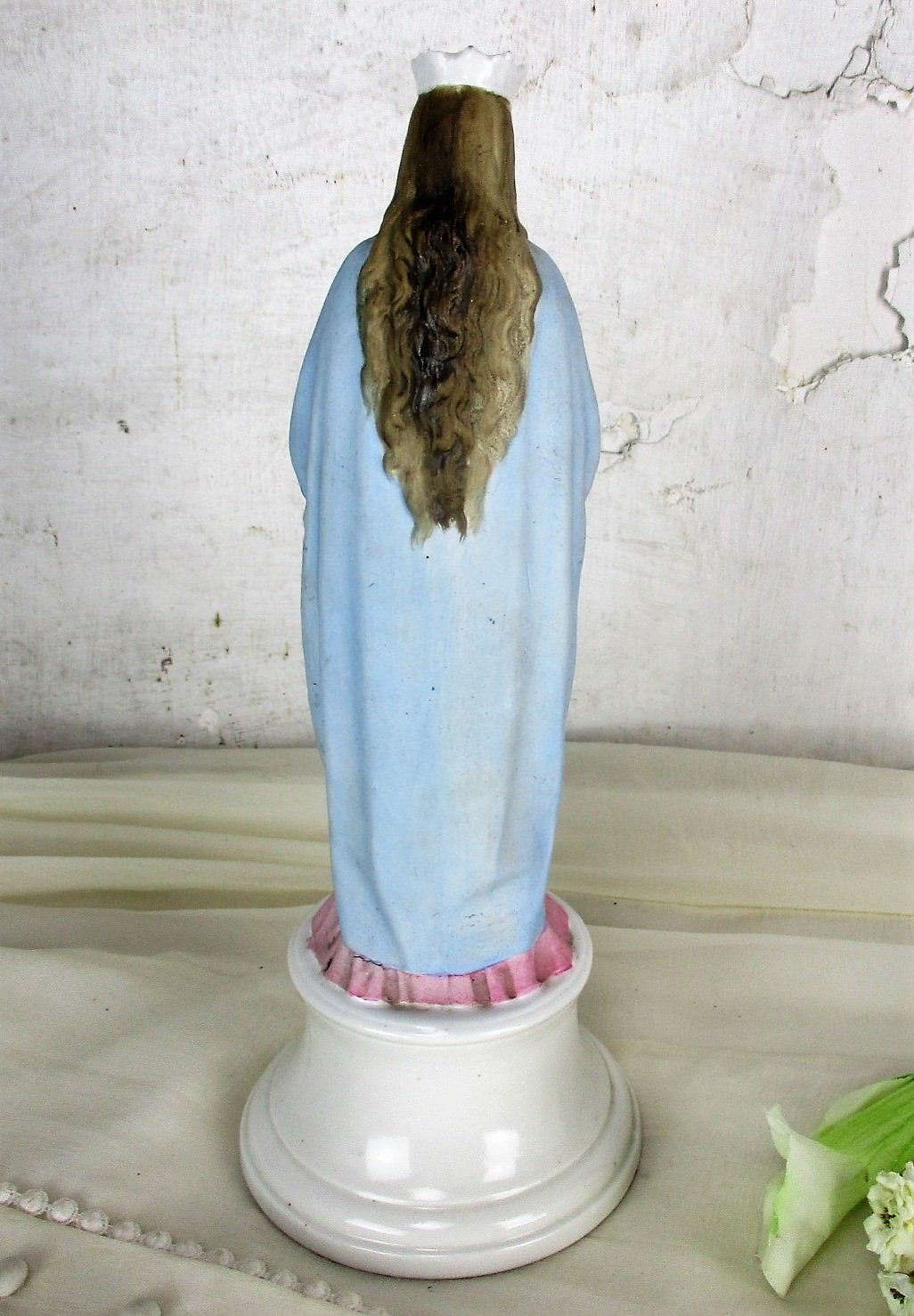 Antique Porcelain Bisque Statue Virgin Mary Our Lady Folded Hands Praying Htf photo buy