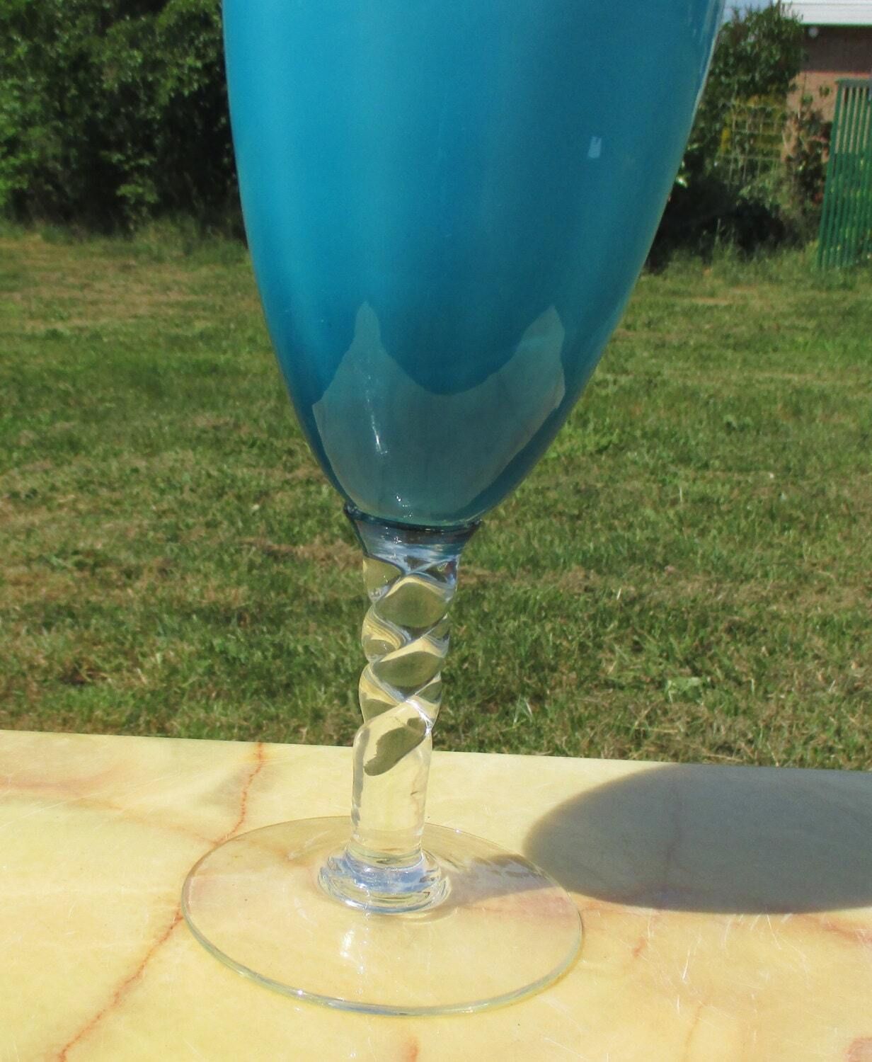Italian Cased Opaline Turquoise Art Glass Vase Era Murano Opaline photo for sale