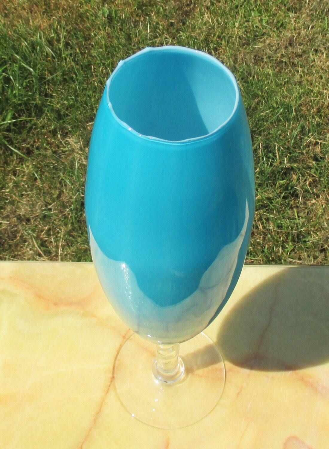 Italian Cased Opaline Turquoise Art Glass Vase Era Murano Opaline photo Home Decor