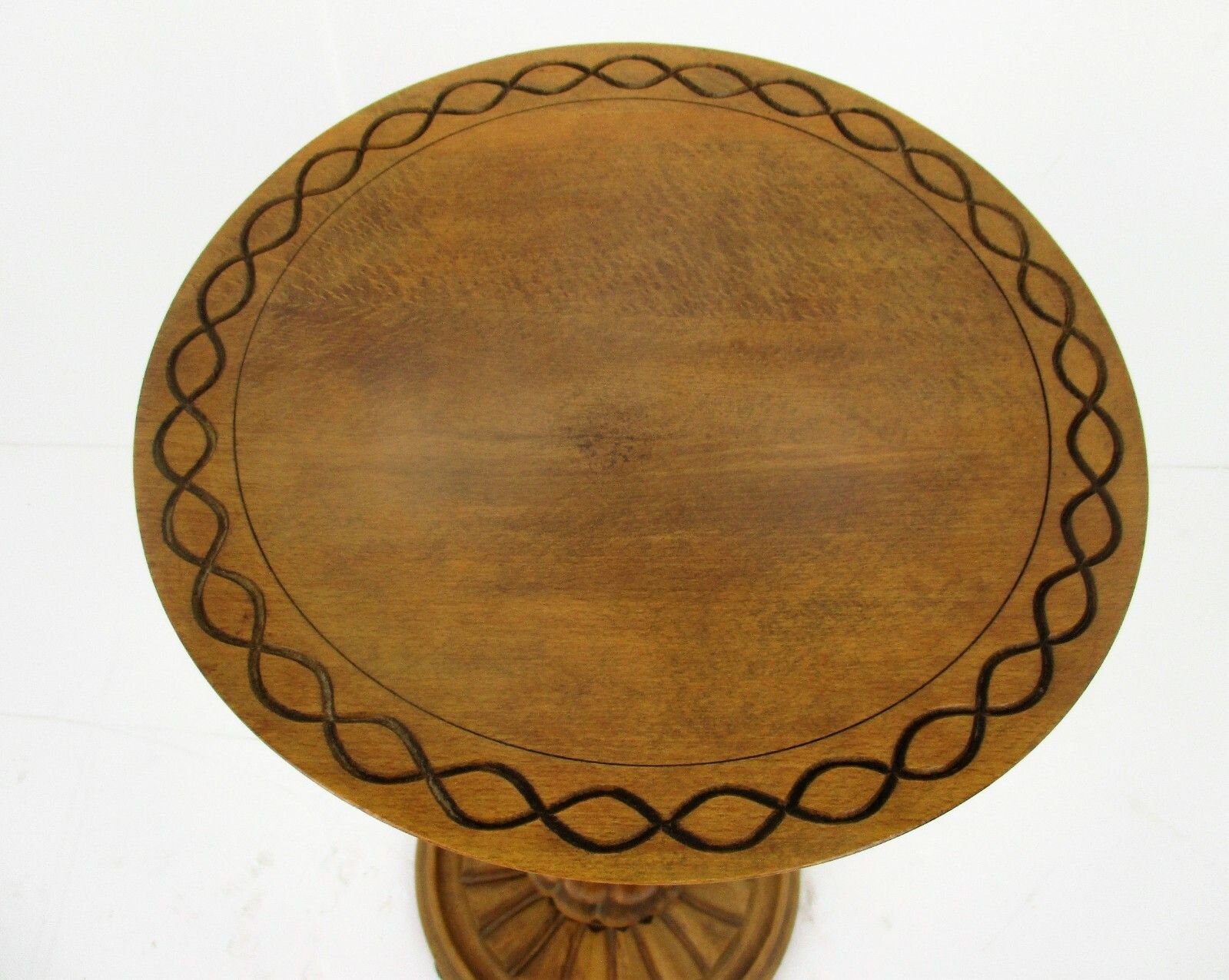 Hand Carved Wood Barley Twist Pedestal Display Side Table Plant Stand Ornate Top photo 278.0