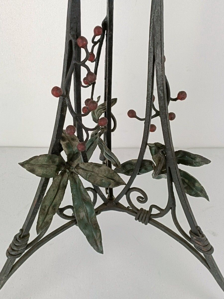 Wrough Iron Table Grapes Cast Iron Gorgeous Art Deco Side Table Pedestal Beveled photo 607.0