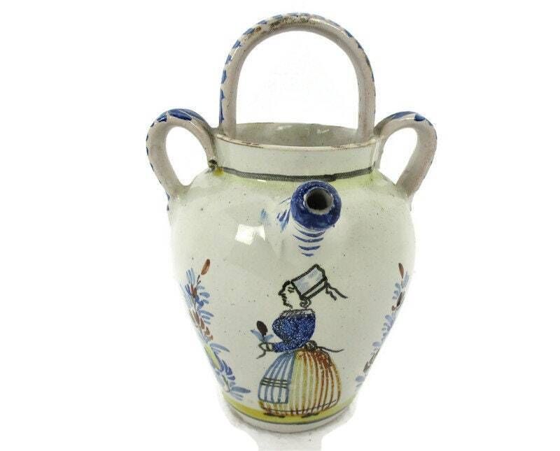 Antique French Henriot Hb Quimper Tea Coffee Pot Decor Bretonne Polychrome Hand