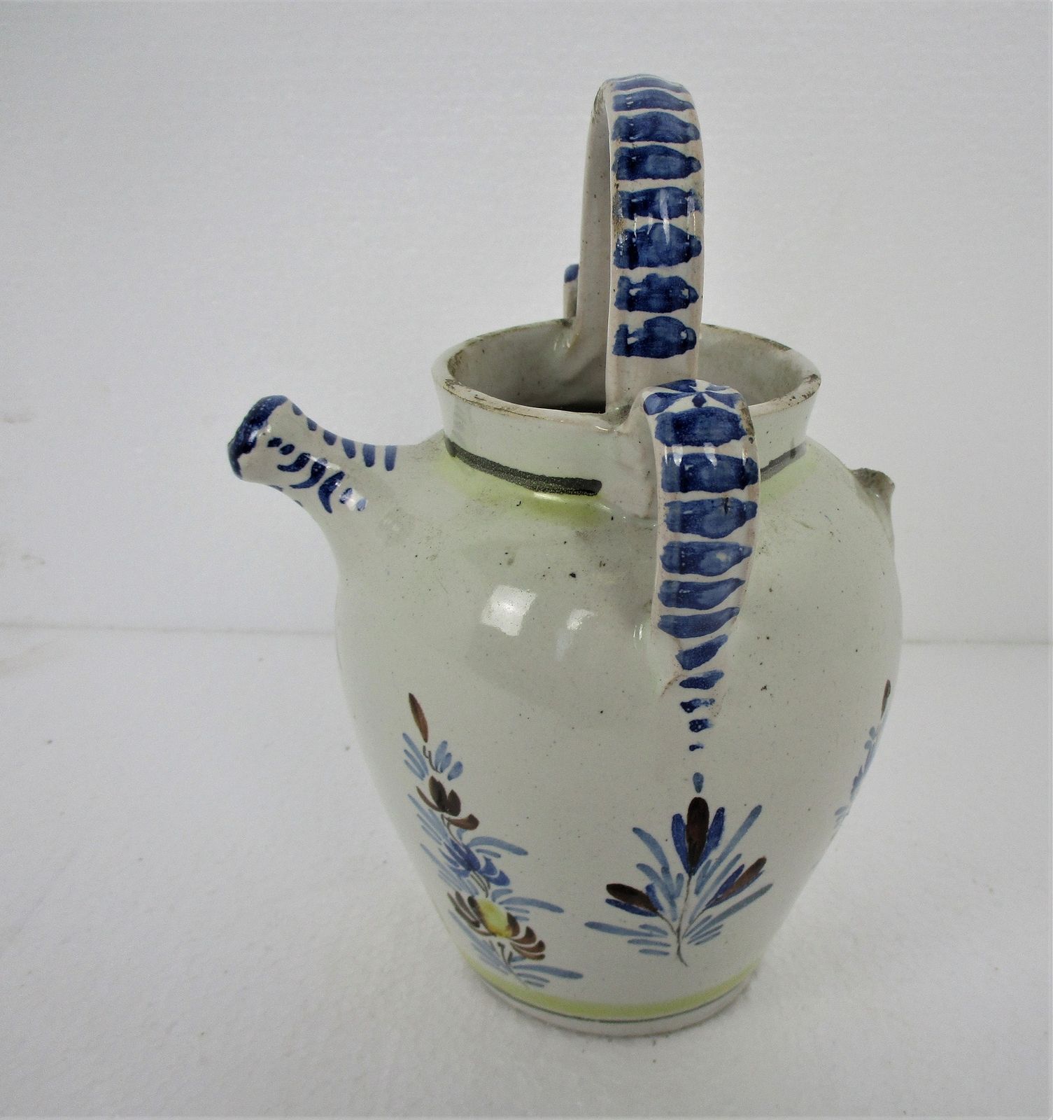 Antique French Henriot Hb Quimper Tea Coffee Pot Decor Bretonne Polychrome Hand photo for sale