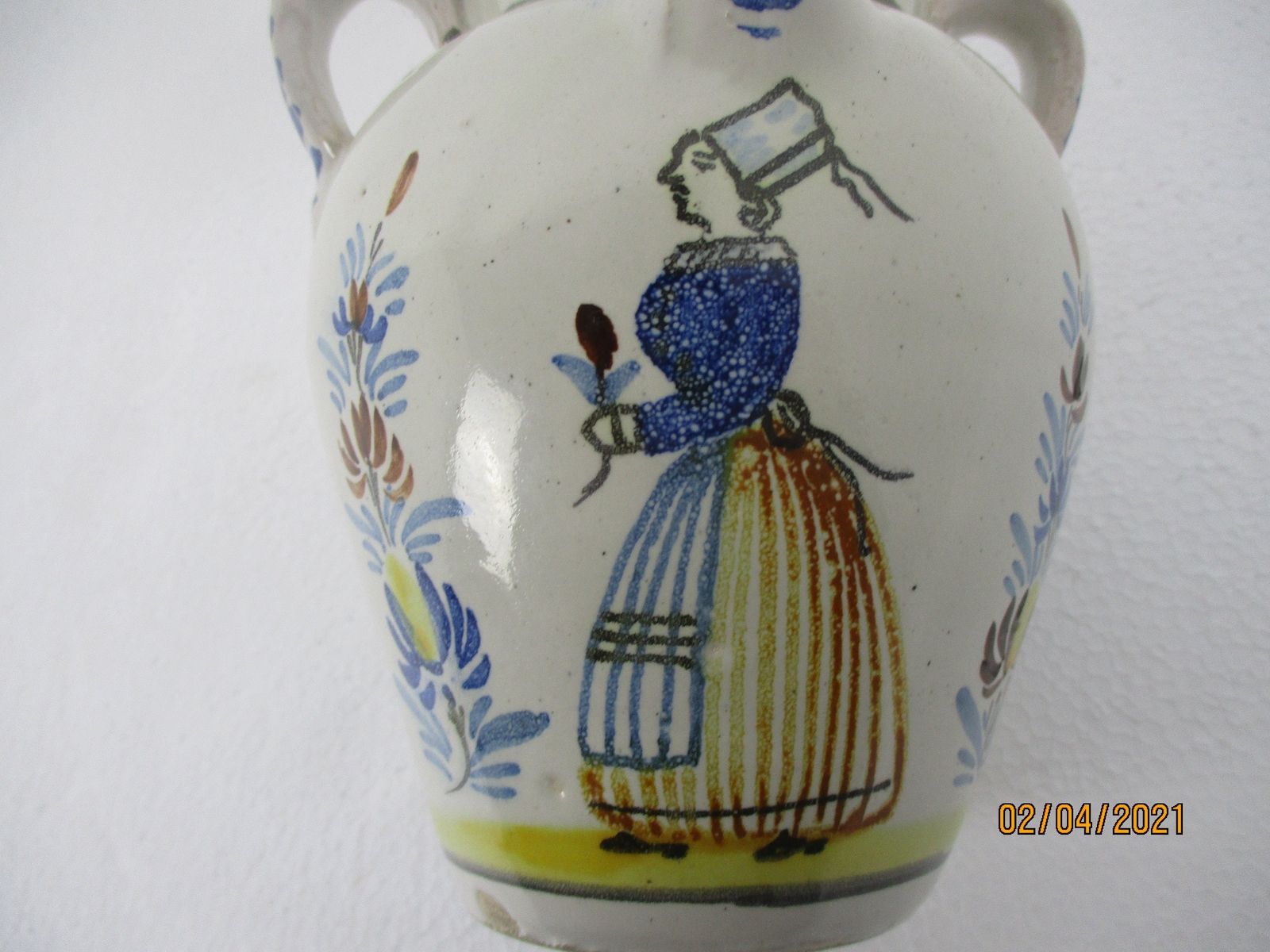 Antique French Henriot Hb Quimper Tea Coffee Pot Decor Bretonne Polychrome Hand photo vintage