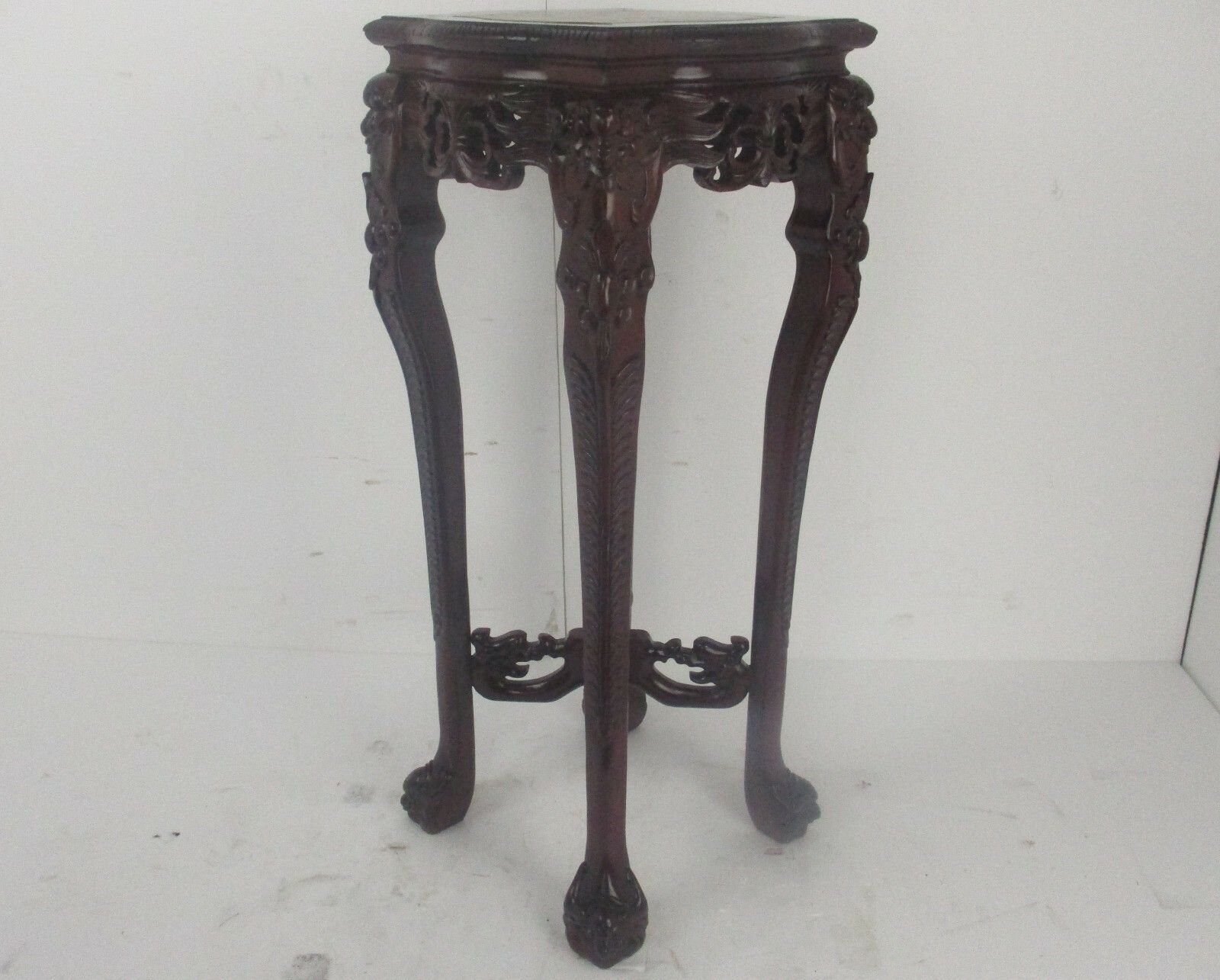 Hand Carved  Rosewood  Chinese Marble Top Hall Console Table Pedestal  Dragons photo vintage