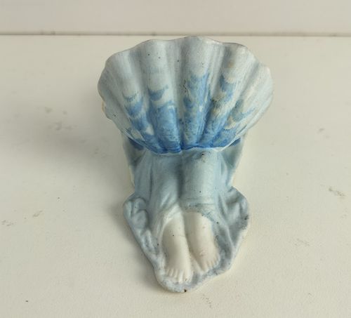 Small Antique Holy Water Font Pastel Blue Angel Porcelain Bisque Vessel Wall Han photo 65.0