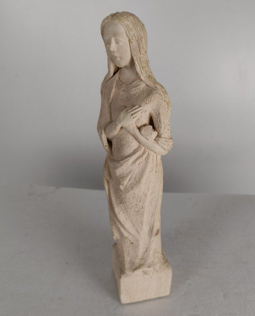 Lovely Sculpture, Virgin Mary, Lady, Folded Hands, Signed, Mlh, Female, Plaster, photo Art